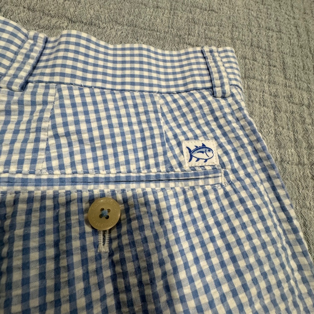 Southern Tide Shorts Mens 30x8 Blue Gingham Seersucker Flat Front Skipjack Check - Picture 2 of 8